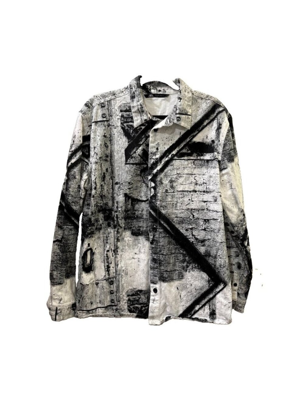 Zara Art Abstract Print Shirt Jacket Denim Button Up Men Large